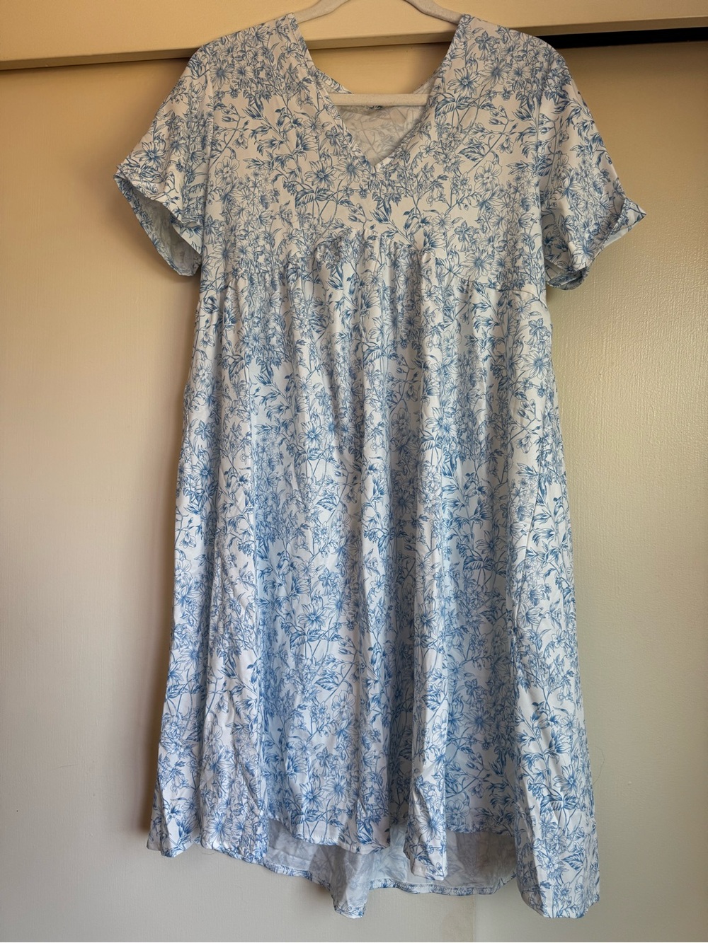 Blue & White Floral V-Neck Summer Dress